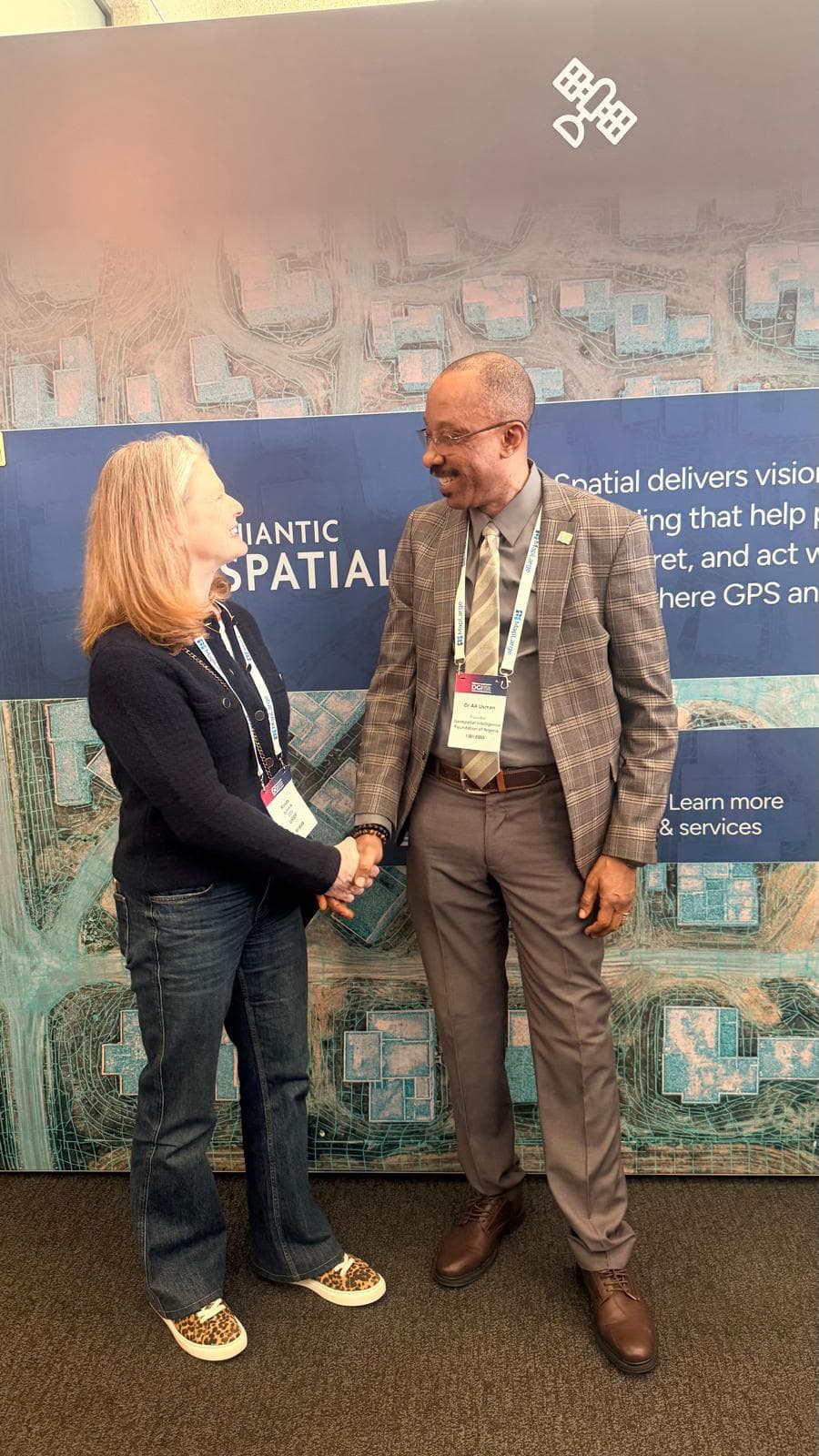Founder & Executive Chairman of the Geospatial Intelligence Foundation of Nigeria (GIFON) with the Chief Executive Officer of the United States Geospatial Intelligence Foundation (USGIF) at the Defence Geospatial Intelligence Conference ( DGI London), February 23-25, 2026